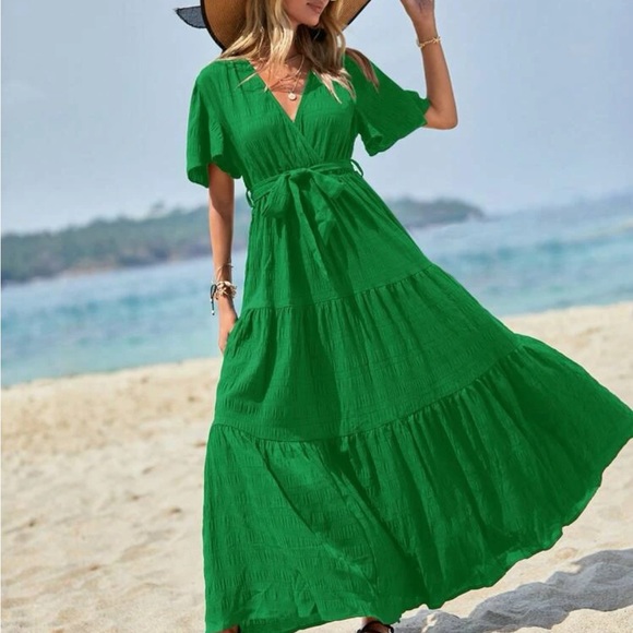 Boho surplice belted A line dress - Picture 2 of 15